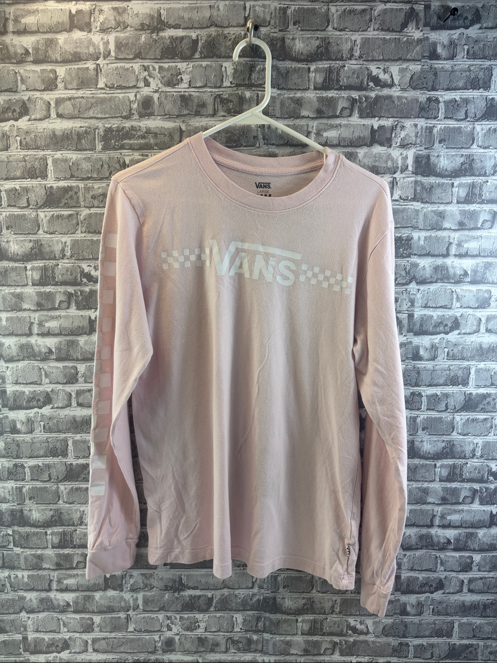 Vans Light Pink Long Sleeve Shirt with White Checker Logo
